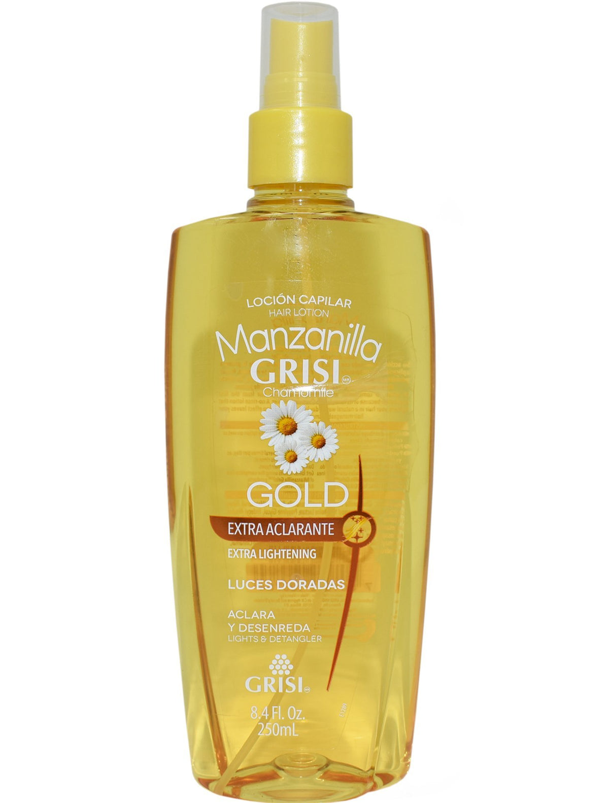 Grisi Manzanilla Gold front packaging showing bottle and label for clear usage instructions and benefits