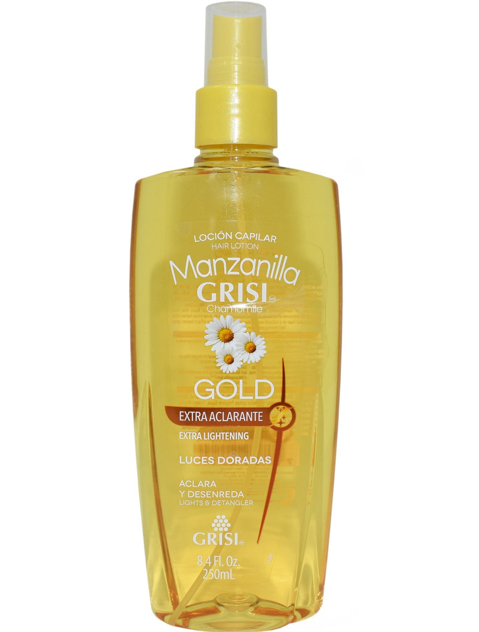 Grisi Manzanilla Gold front packaging showing bottle and label for clear usage instructions and benefits