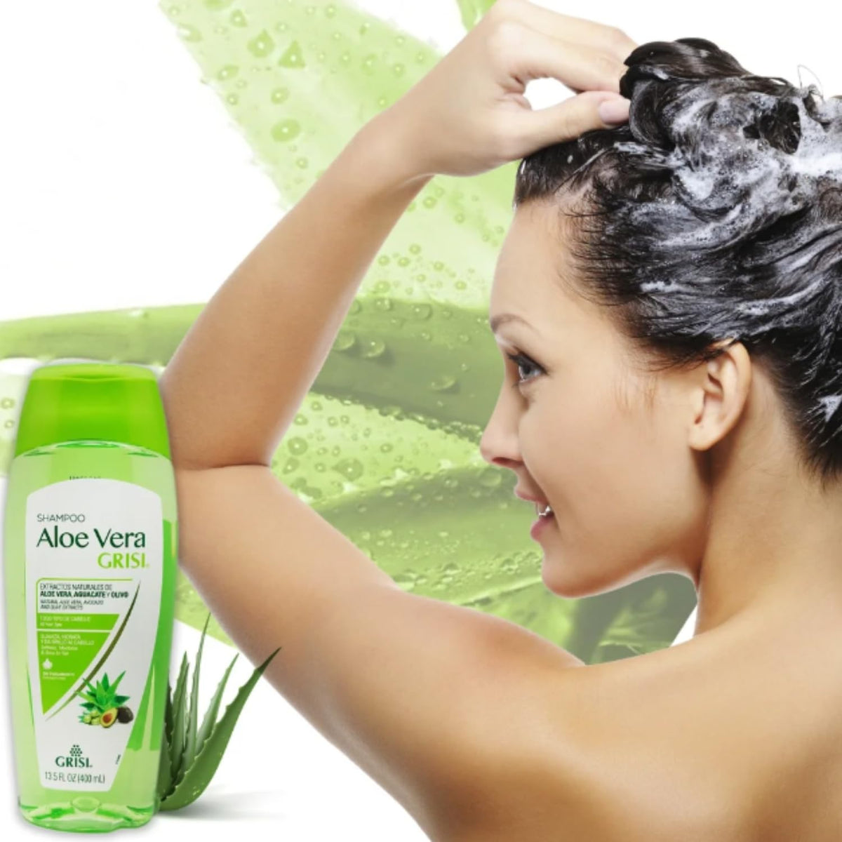 Grisi shampoo being applied to wet hair showing detangling benefit