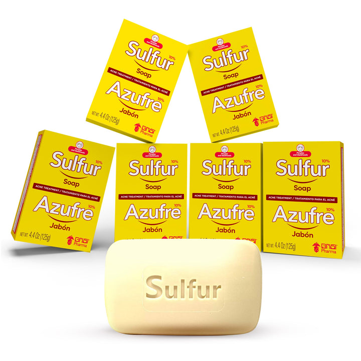 Grisi front packaging of sulfur soap showing label and 6-pack convenience