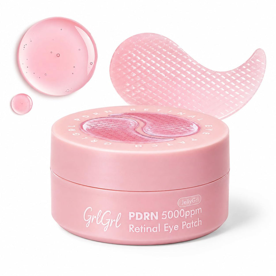 GrlGrl front packaging showing PDRN eye patches and benefits