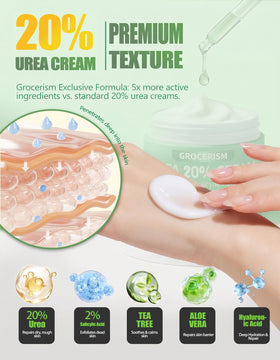 Grocerism tube open with cream texture visible, shows fast absorption benefit