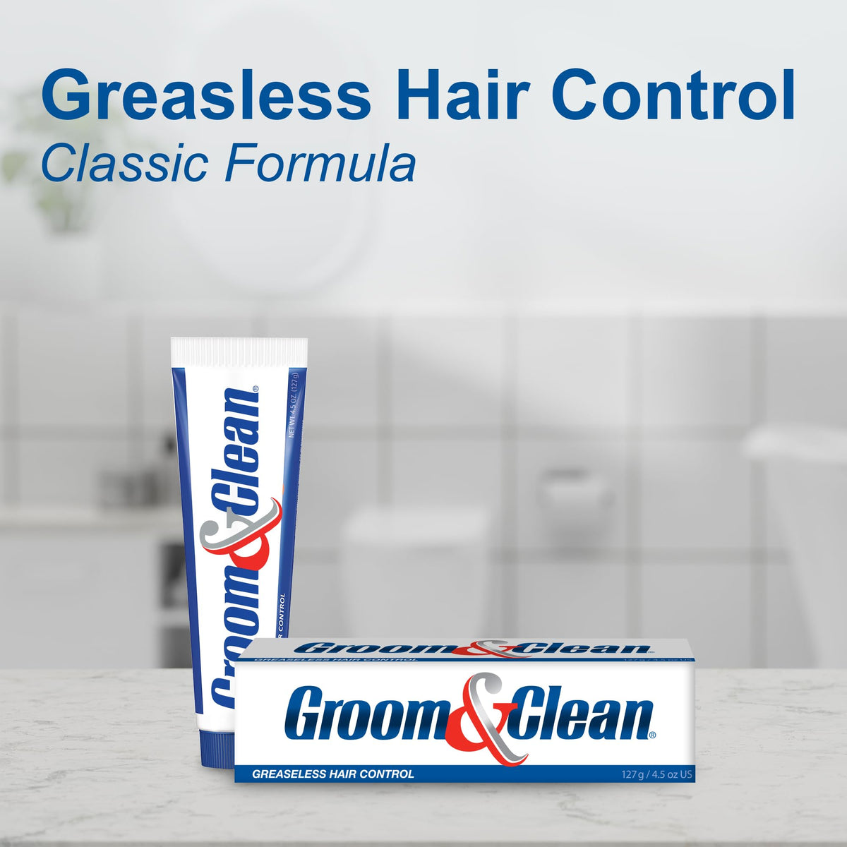 Groom & Clean on bathroom counter in lifestyle scene suggesting daily grooming routine