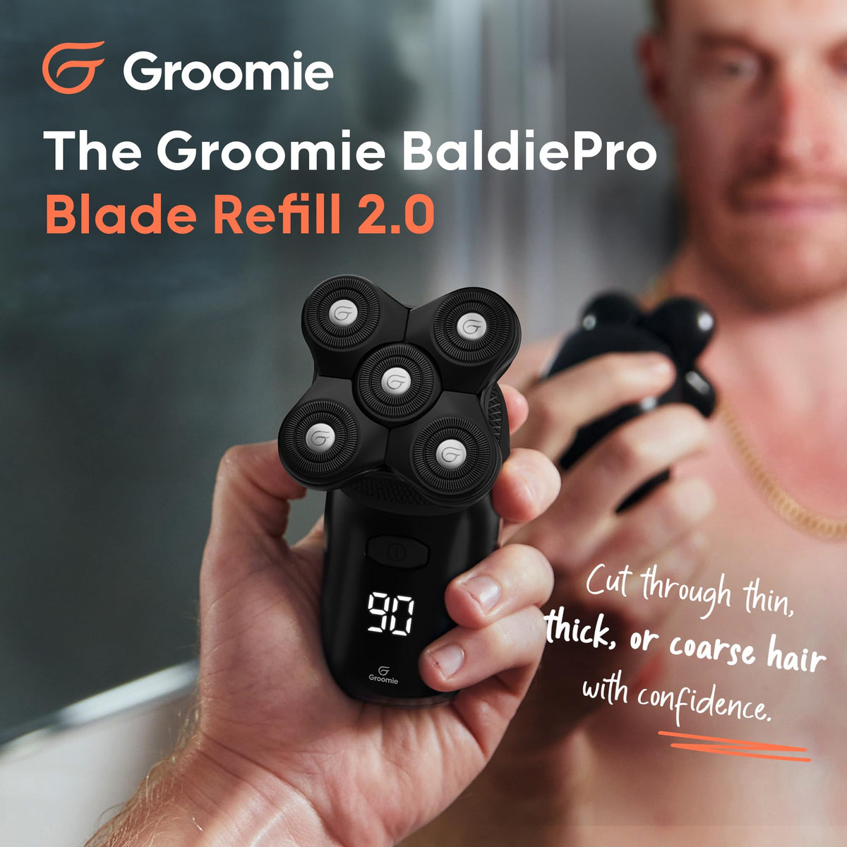 Groomie BaldiePro closeup blade detail highlighting smooth shave performance