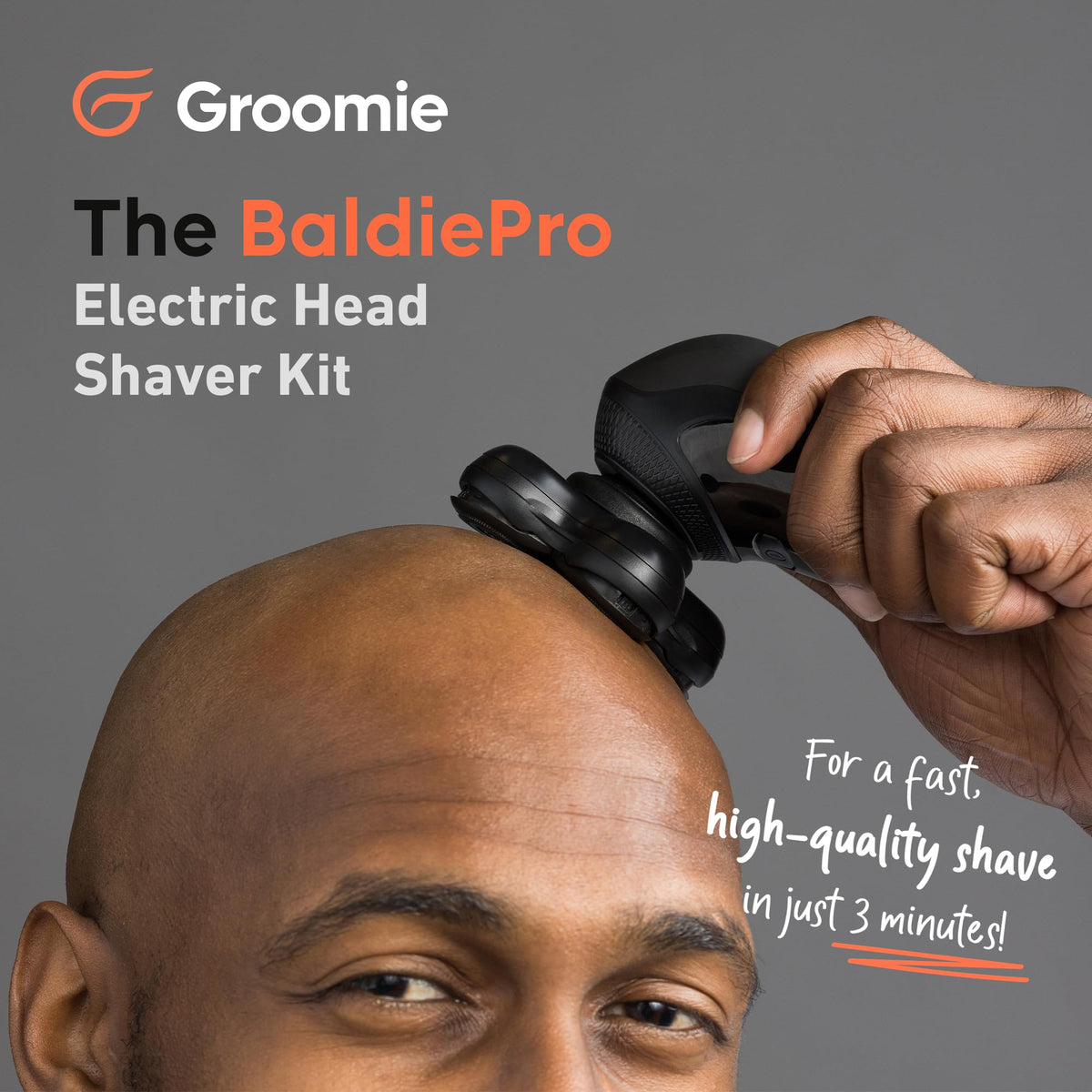 Groomie BaldiePro close-up of rotary head demonstrating blade design for smooth shaves