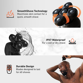 Groomie BaldiePro in shower illustrating waterproof shaving convenience