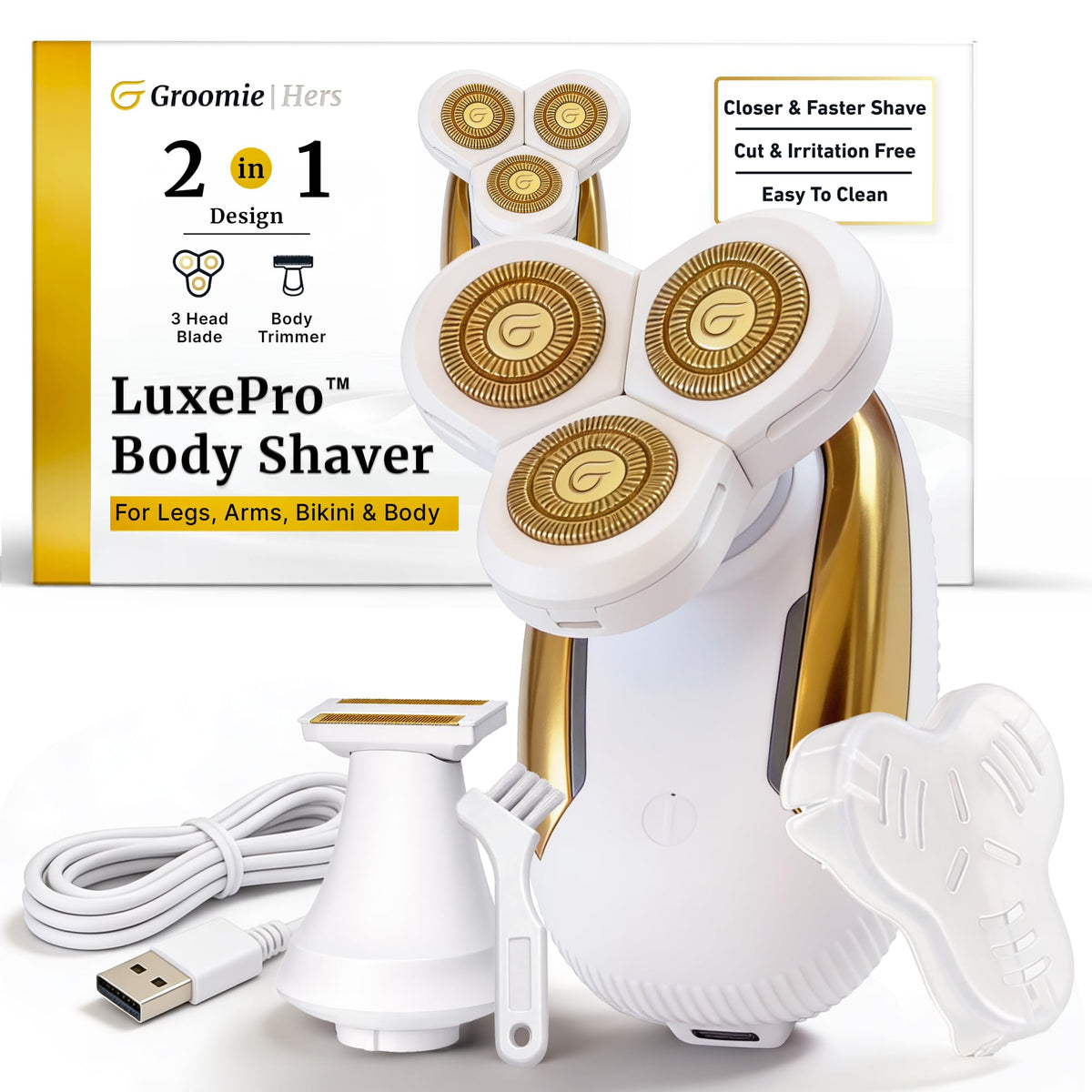 Groomie Hers LuxePro front view showing sleek design and easy grip