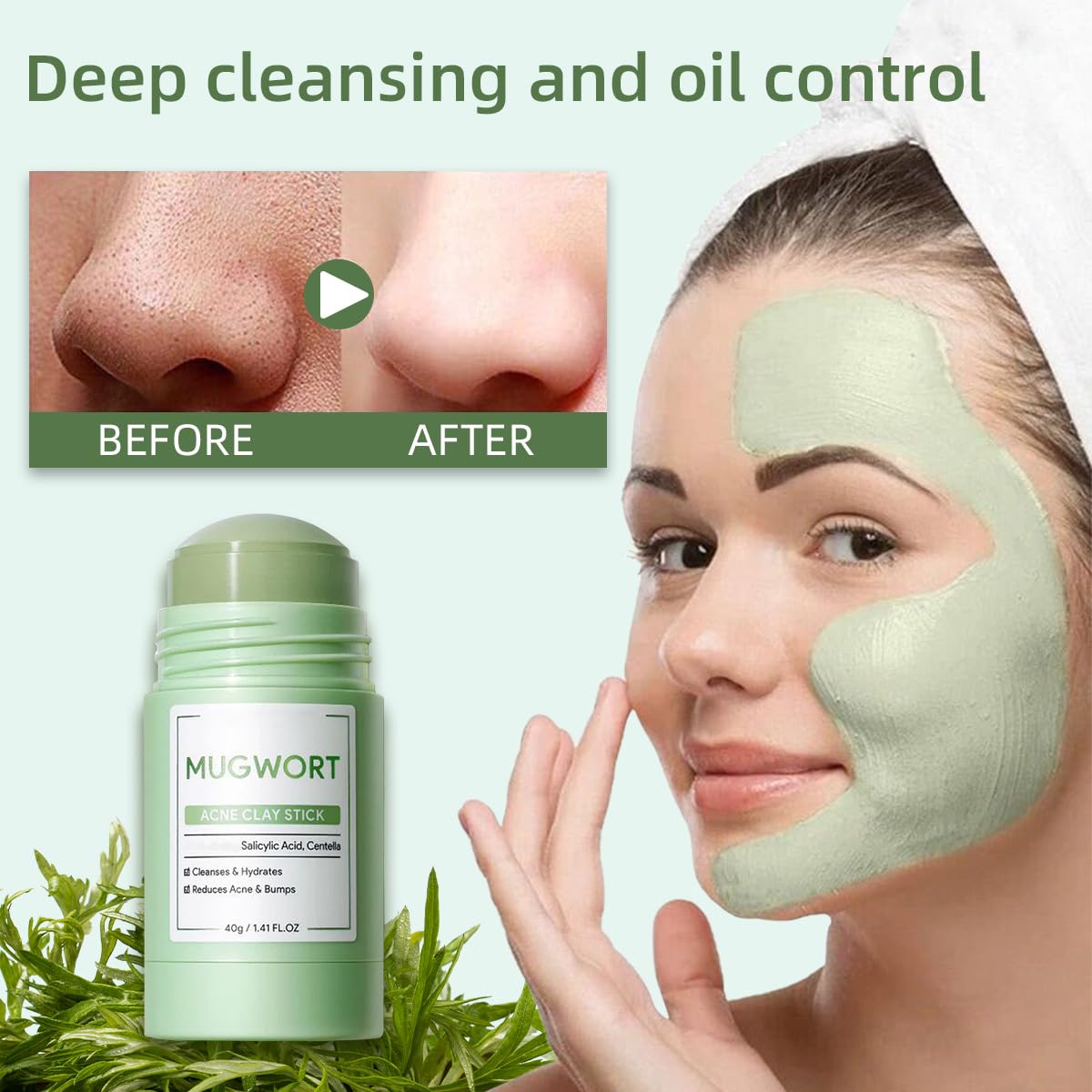 Grospe rinsing mud mask under water illustrating easy removal and clean finish
