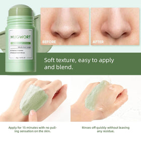 Grospe applying mask stick to cheek demonstrating no-mess direct application benefit