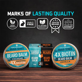 GROW ALPHA BEARD balm on hand ready to apply for softer manageable beard