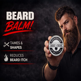 GROW ALPHA BEARD beard balm tin open for light hold, shine, and conditioning