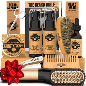 GROW ALPHA BEARD front packaging in bamboo box showing full grooming kit benefits