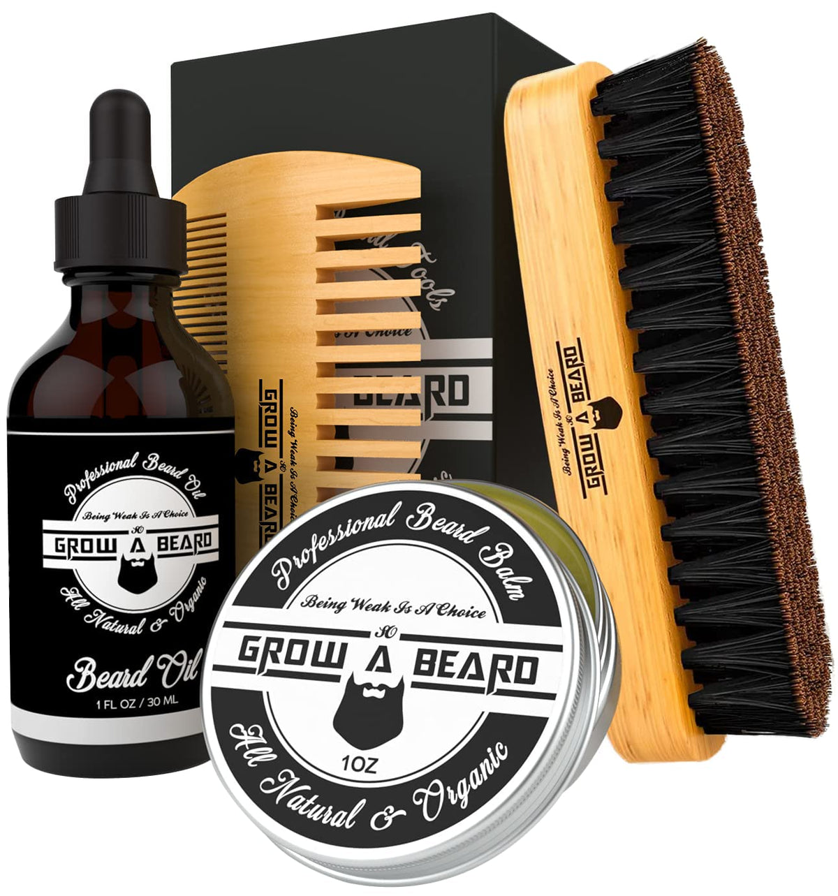 GROW ALPHA BEARD front packaging showing full grooming kit benefits