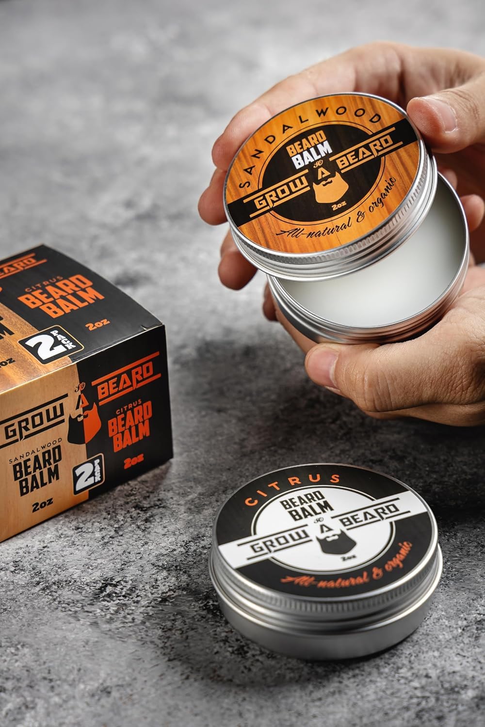 GROW ALPHA BEARD size comparison next to coin clarifies 2oz jar portability