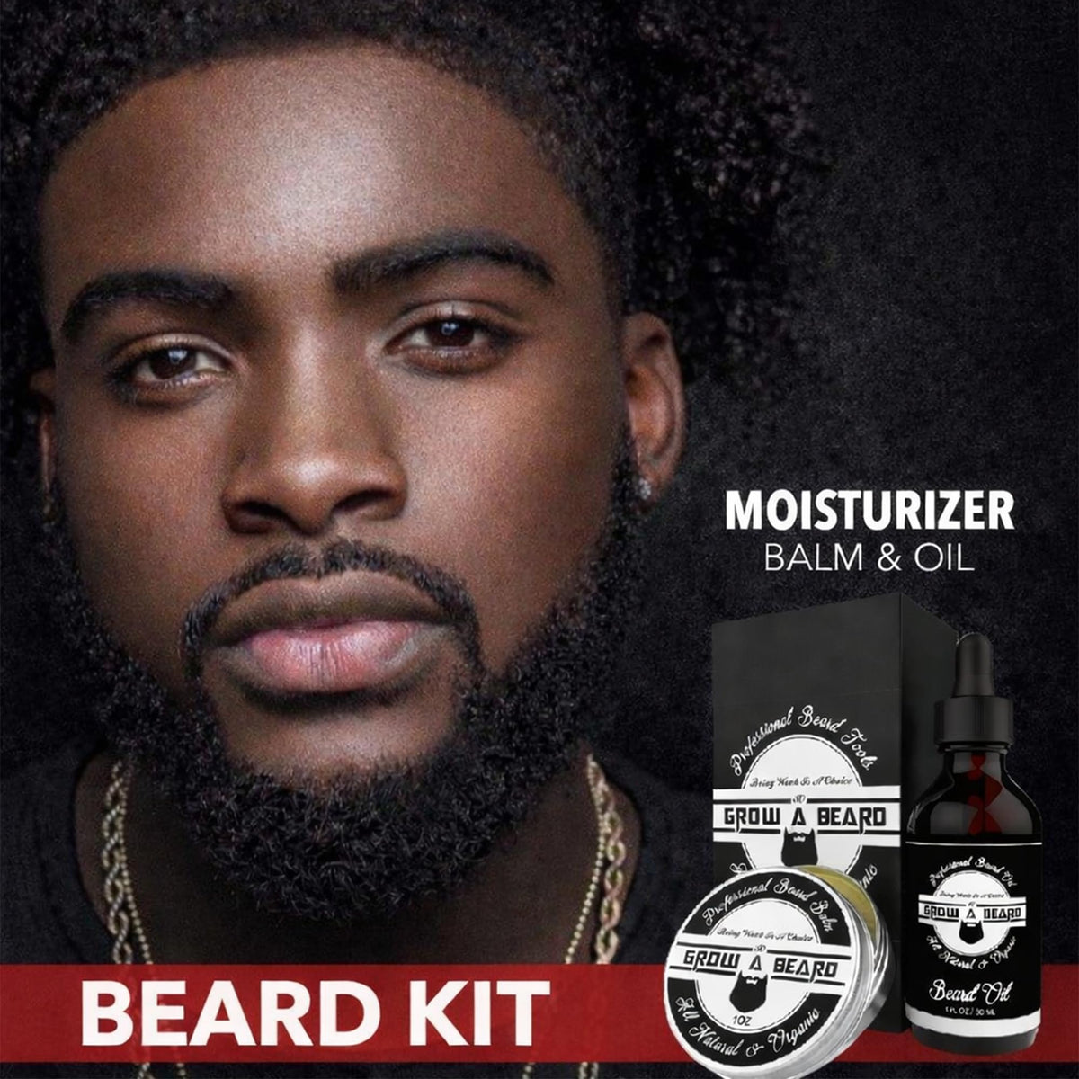 GROW ALPHA BEARD travel kit next to everyday objects to show compact size