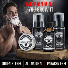 GROW ALPHA BEARD beard wash and conditioner bottles showing cleansing benefits