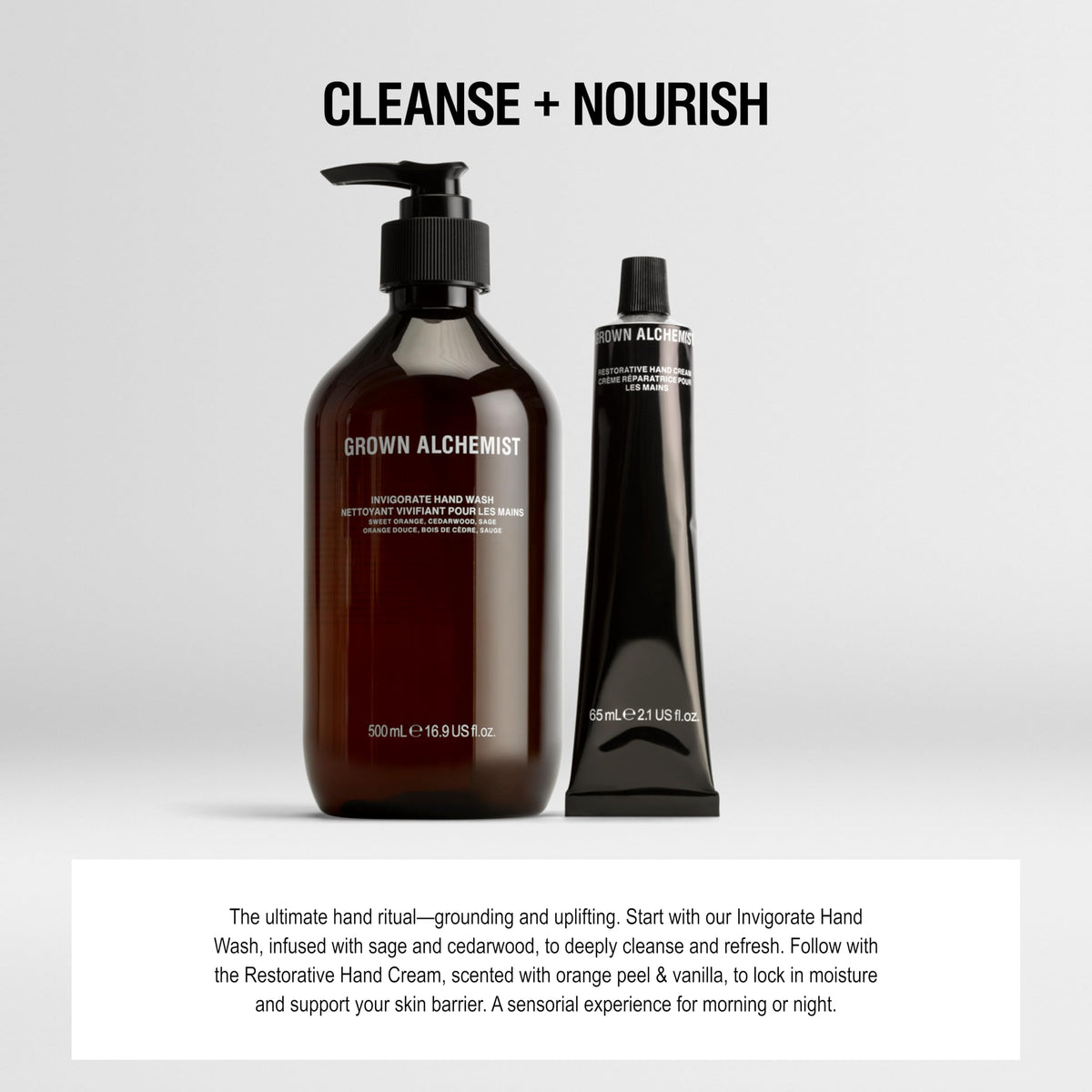 Grown Alchemist label close-up highlighting botanical ingredients and clean formulation