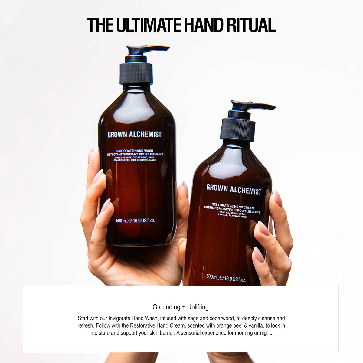 Grown Alchemist bottle at kitchen sink lifestyle scene showing everyday luxurious care