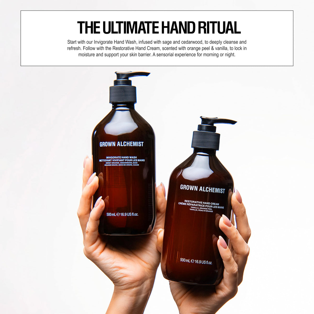 Grown Alchemist pouring refill close-up demonstrating spill-free transfer