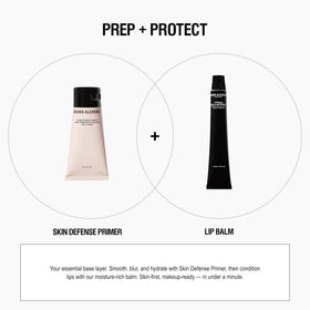Grown Alchemist primer next to travel items showing compact size and on-the-go convenience