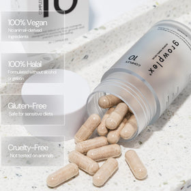 GROWPLEX capsule beside a coin to show actual serving size and scale