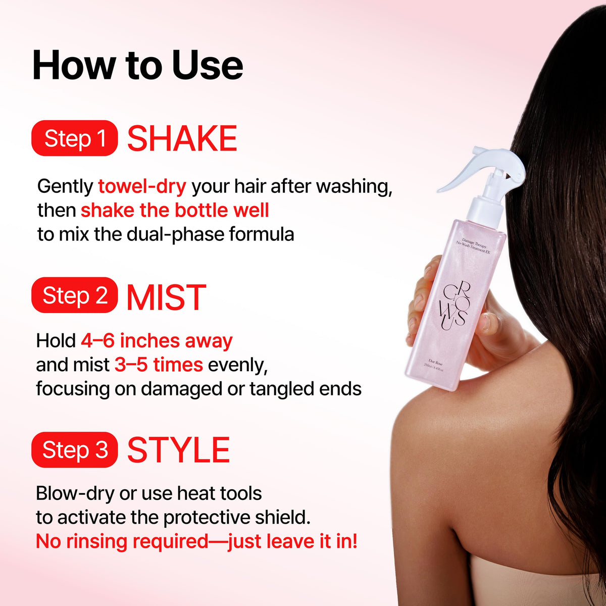 GROWUS bottle on bathroom counter suggesting easy daily use