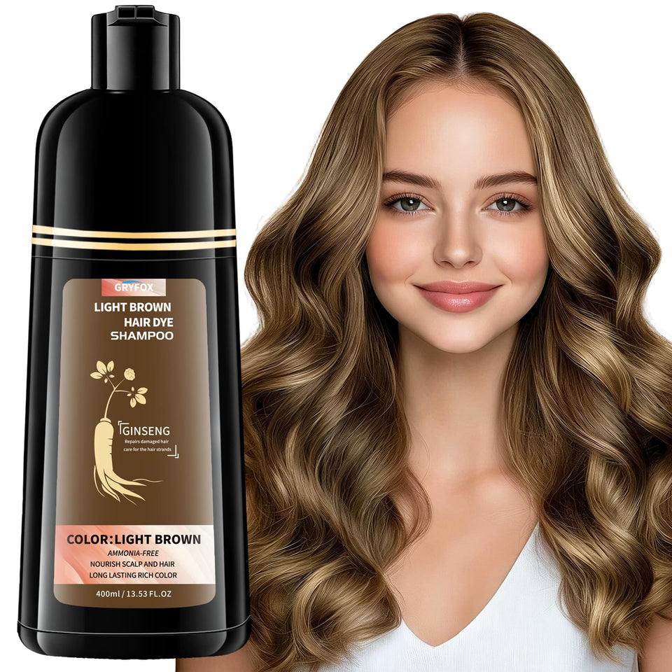 GRYFOX front packaging showing light brown shampoo color and benefits