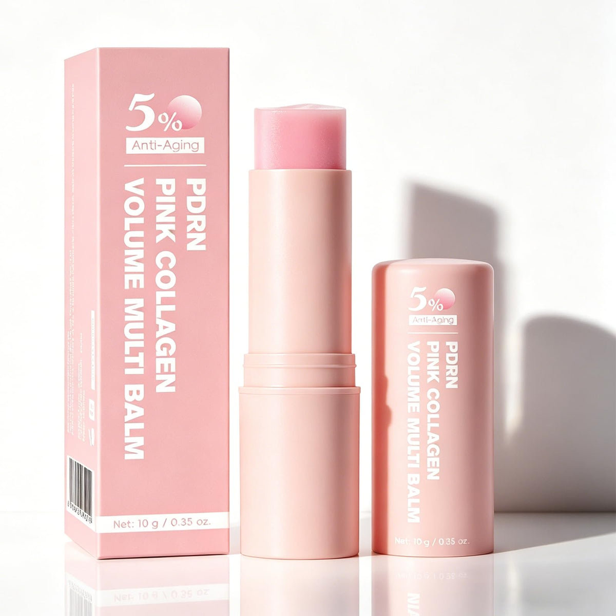 gtalmp front packaging of pink collagen balm showing sleek tube and label, travel-friendly benefit