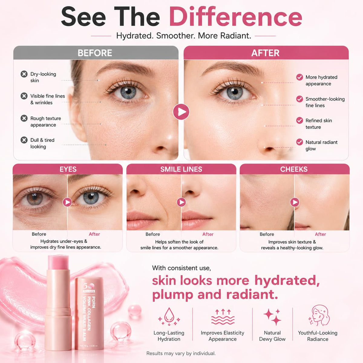 gtalmp swiped balm on lips to show nourishment and softening effect for lip lines