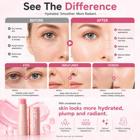 gtalmp swiped balm on lips to show nourishment and softening effect for lip lines