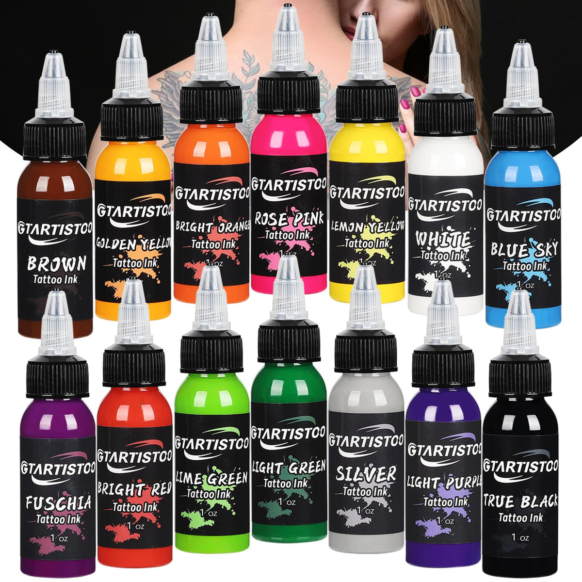 GTARTISTOO front packaging showing 14 vibrant colors for easy selection