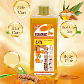 Hand holding Gtrwadd turmeric oil bottle to show compact size and easy portability