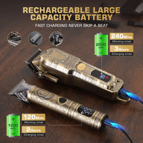GTS PRO accessory layout with guards and brushes for complete at-home grooming
