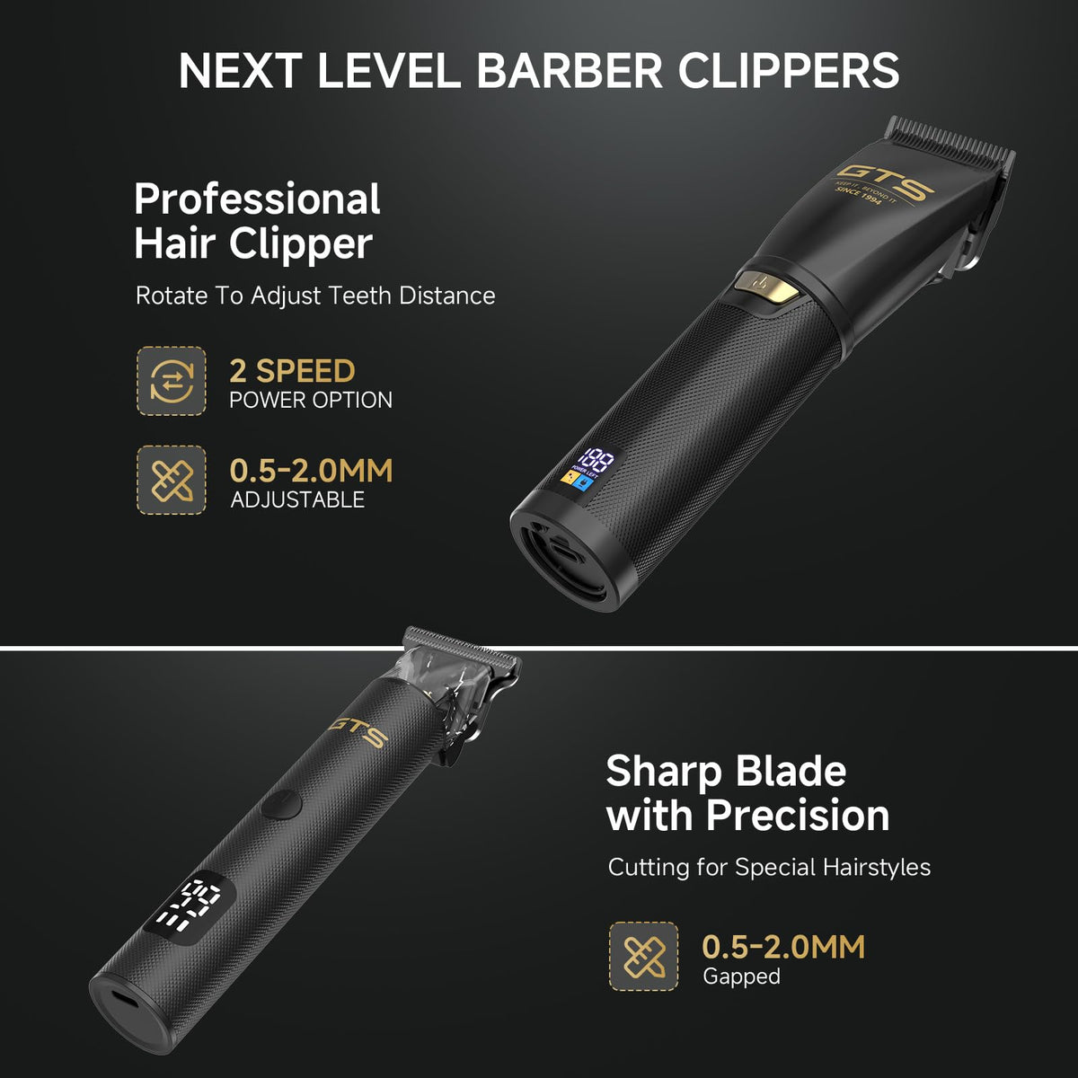 GTS PRO clipper blades close-up showing sharp steel edges for precision