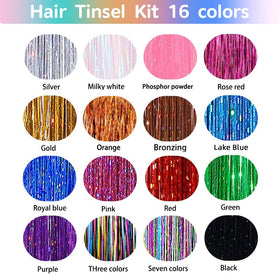 GTTUKK multicolor tinsel array displaying 16 colors for styling versatility