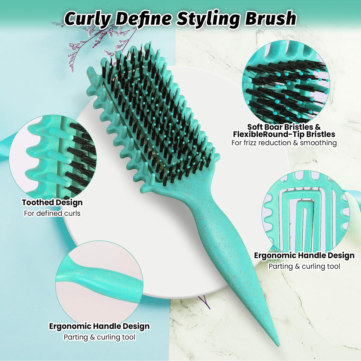 GTWRMXT close-up of mixed bristles highlighting gentle detangling benefit