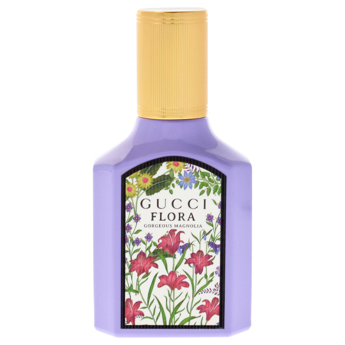 Gucci Flora close-up of glass bottle highlighting texture and refined finish