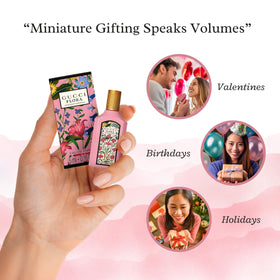 Gucci Flora Gorgeous Gardenia placed beside a travel kit demonstrating packing ease