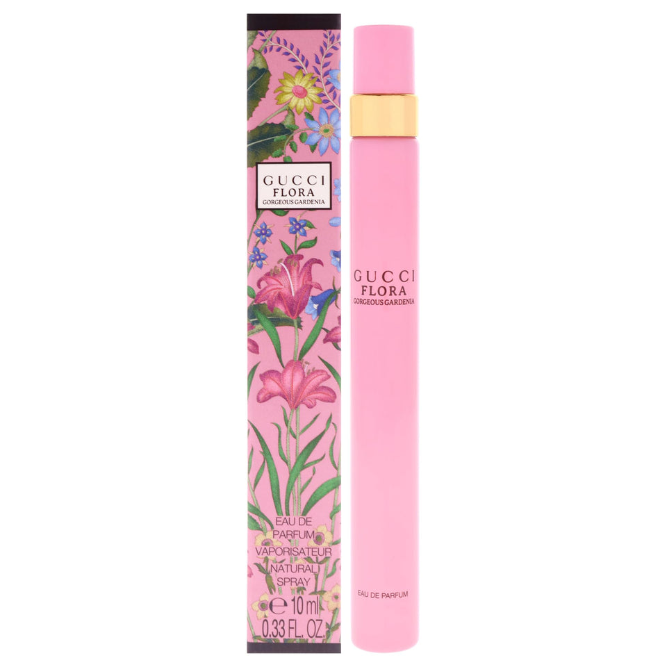 Gucci Flora Gorgeous Gardenia front bottle showing elegant design and portability