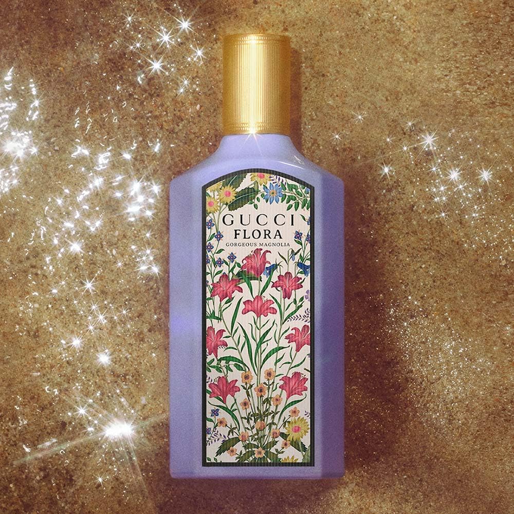 Gucci Flora Gorgeous Magnolia 100ml next to common object showing scale