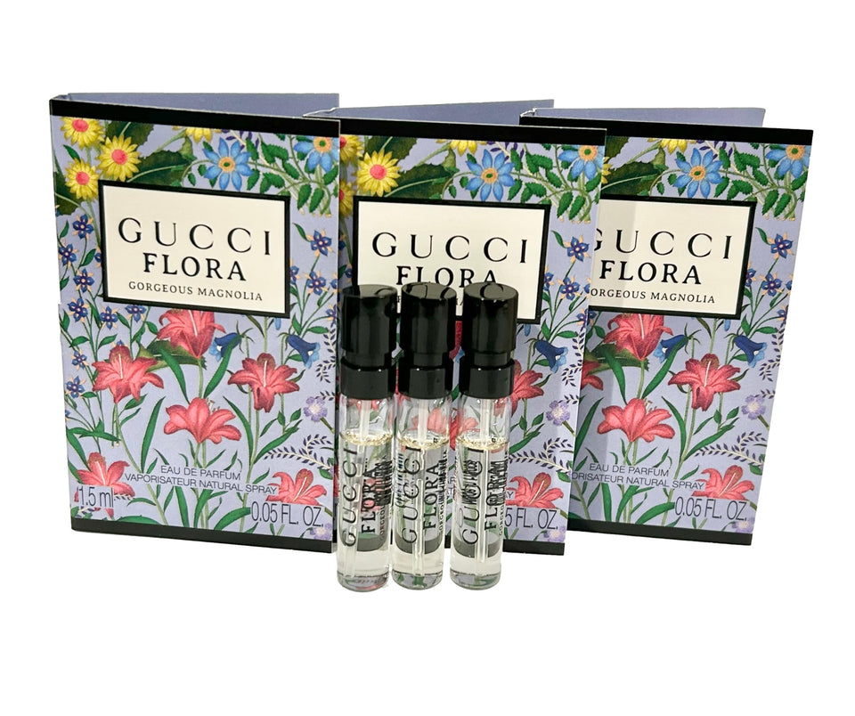 Gucci Flora Gorgeous Magnolia front spray vial showing brand and compact size for travel