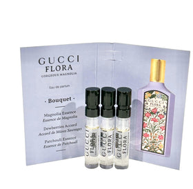 Gucci Flora Gorgeous Magnolia vial in hand illustrating scale and portability benefit