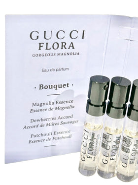 Gucci Flora Gorgeous Magnolia set in a clutch showing convenience for on-the-go freshness