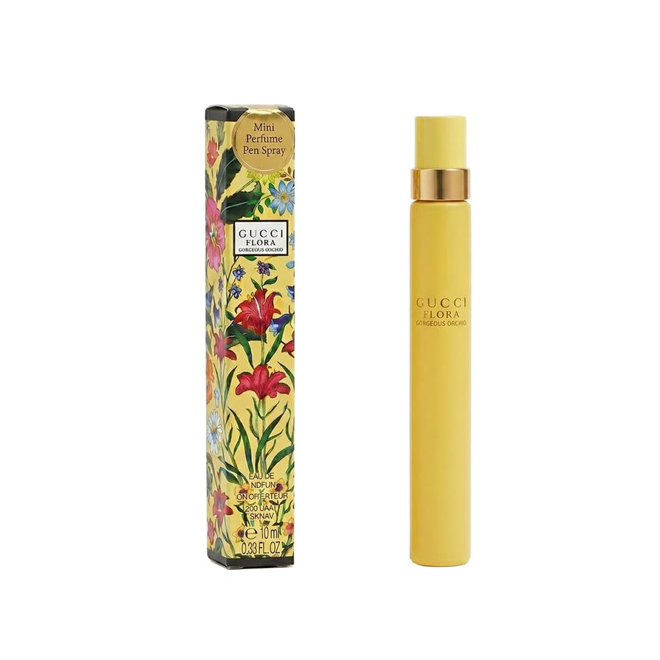 Gucci Flora bottle front view showing elegant design and portable size benefit