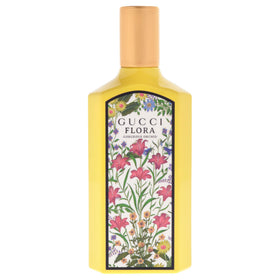 Gucci bottle side profile highlighting floral pattern and luxurious finish