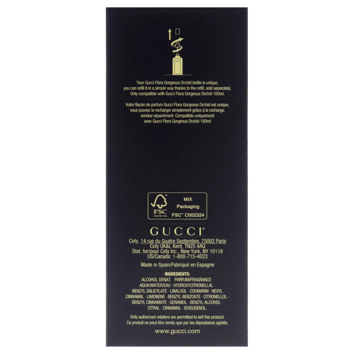 Gucci note-inspired styling with vanilla orchid and ozonic motifs for scent clarity