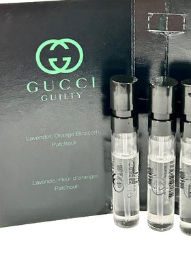 Gucci Guilty Black vial next to a coin for scale showing true travel size
