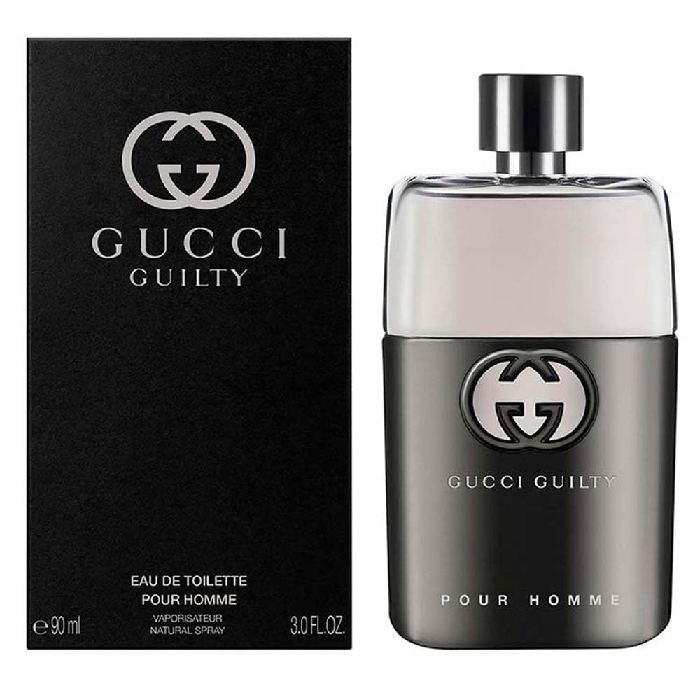 Gucci Guilty side label close-up highlighting product details and authenticity