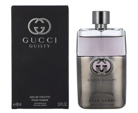 Gucci Guilty front bottle showing sleek brand design and confident look