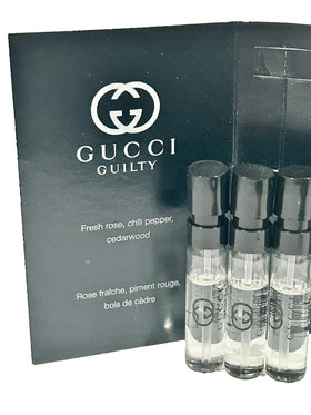 Gucci Guilty vials inside travel bag showing convenience and ready-to-wear luxury on the go